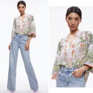 New! Alice + Olivia Julius Floral Blouson Sleeve Tie Front Top 🌻 XS